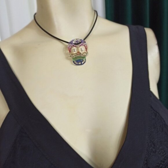 Vintage Sterling Silver Crystals Skull Rope Necklace - Picture 3 of 8